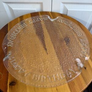 Clear glass embossed Happy Birthday cake plate platter